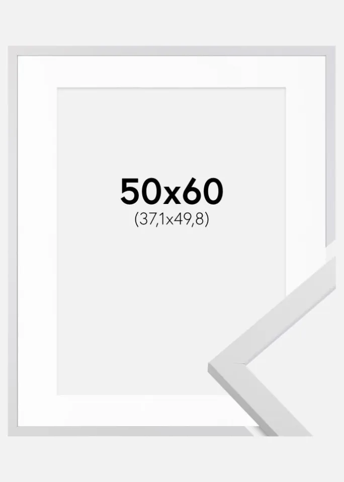Ramme Trendy Hvid 50x60 cm - Passepartout Hvid 15x20 inches