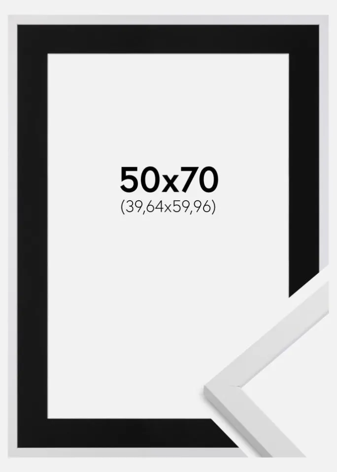 Ramme Trendy Hvid 50x70 cm - Passepartout Sort 16x24 inches