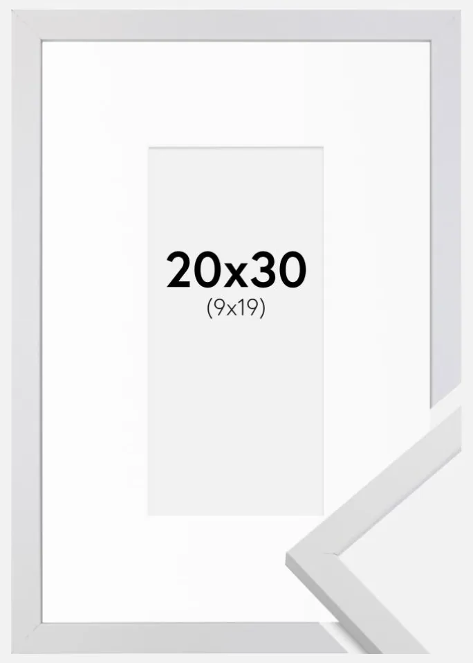 Ramme Trendy Hvid 20x30 cm - Passepartout Hvid 10x20 cm