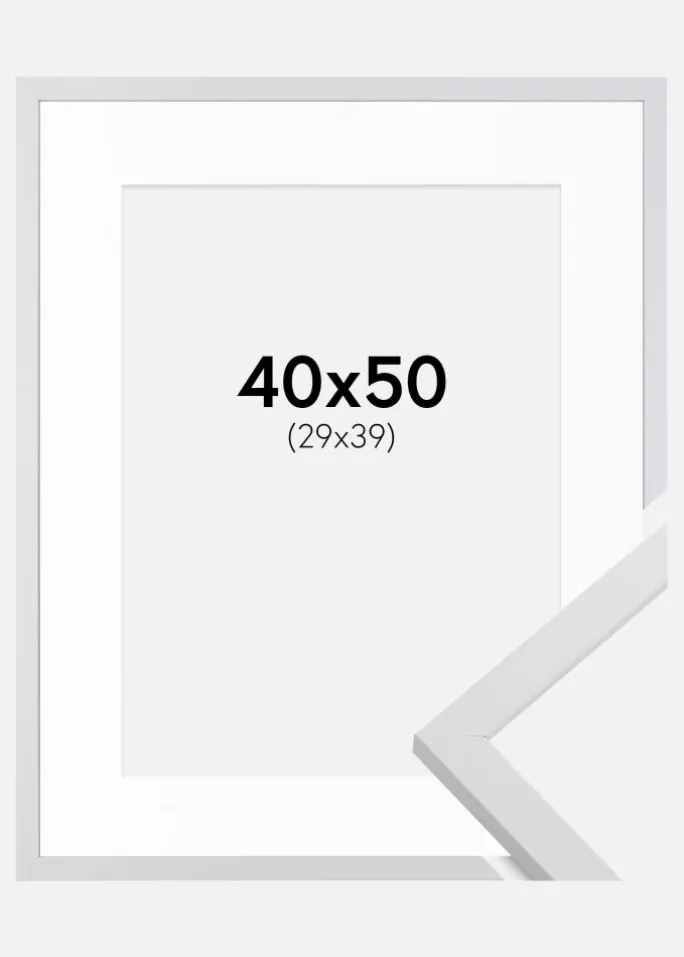 Ramme Trendy Hvid 40x50 cm - Passepartout Hvid 30x40 cm