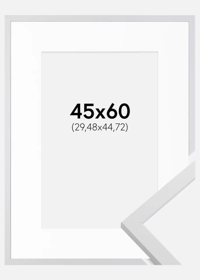 Ramme Trendy Hvid 45x60 cm - Passepartout Hvid 12x18 inches