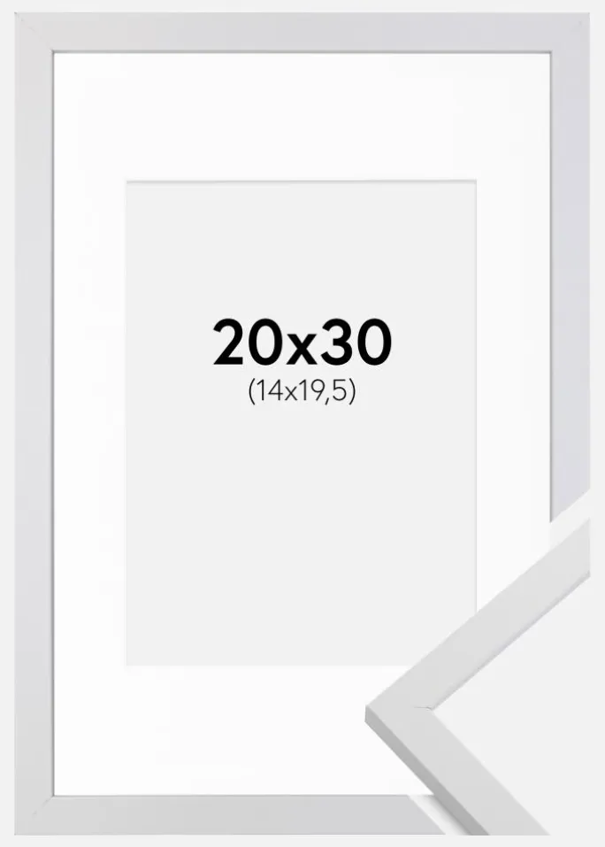 Ramme Trendy Hvid 20x30 cm - Passepartout Hvid 15x21 cm (A5)