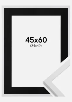 Ramme Trendy Hvid 45x60 cm - Passepartout Sort 35x50 cm