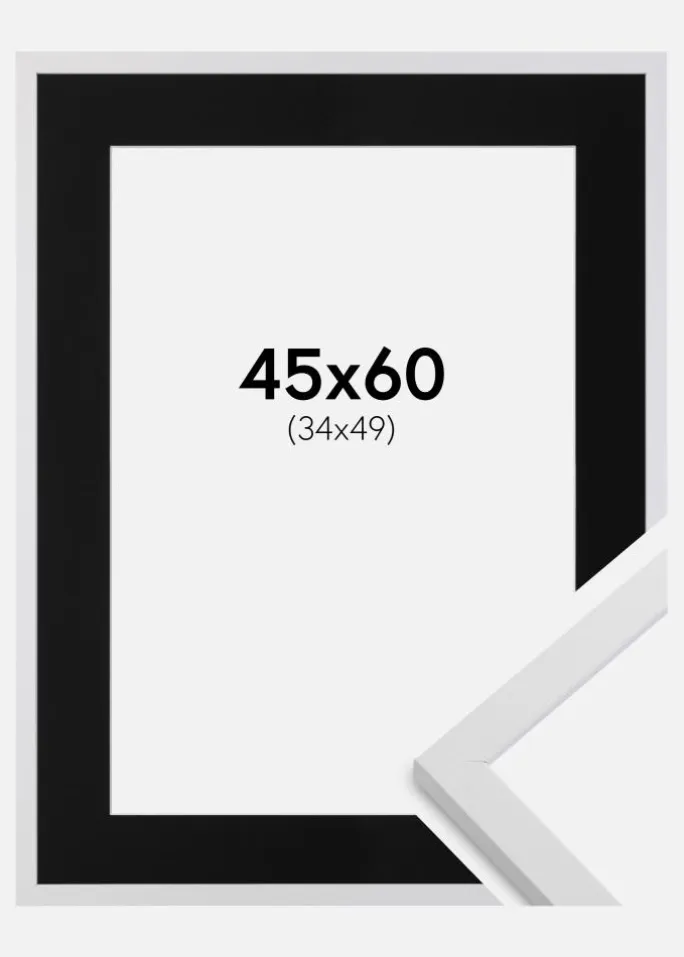 Ramme Trendy Hvid 45x60 cm - Passepartout Sort 35x50 cm