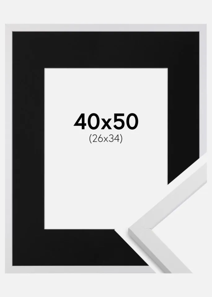Ramme Trendy Hvid 40x50 cm - Passepartout Sort 27x35 cm