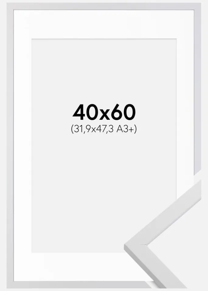 Ramme Trendy Hvid 40x60 cm - Passepartout Hvid 32,9x48,3 cm (A3+)