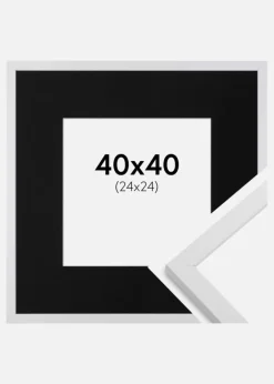 Ramme Trendy Hvid 40x40 cm - Passepartout Sort 25x25 cm