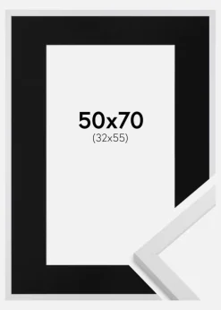 Ramme Trendy Hvid 50x70 cm - Passepartout Sort 33x56 cm