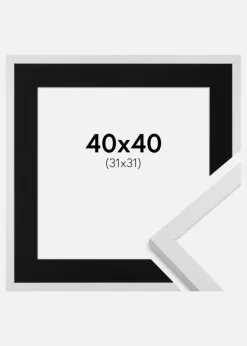 Ramme Trendy Hvid 40x40 cm - Passepartout Sort 32x32 cm
