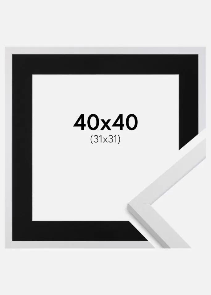 Ramme Trendy Hvid 40x40 cm - Passepartout Sort 32x32 cm