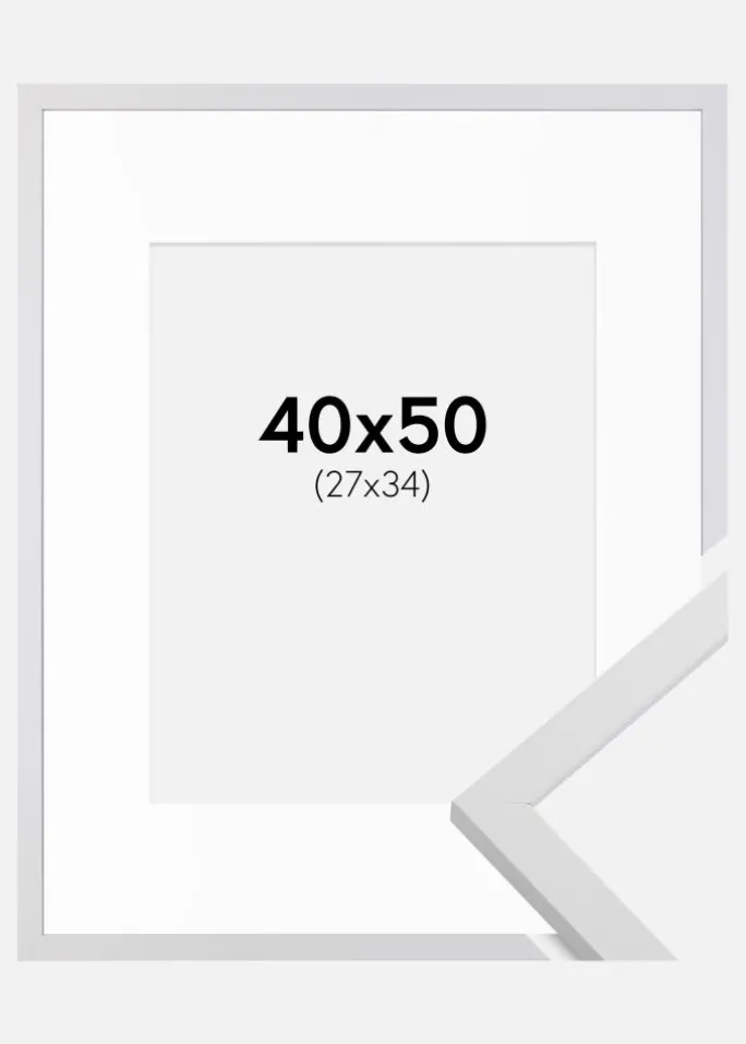 Ramme Trendy Hvid 40x50 cm - Passepartout Hvid 28x35 cm