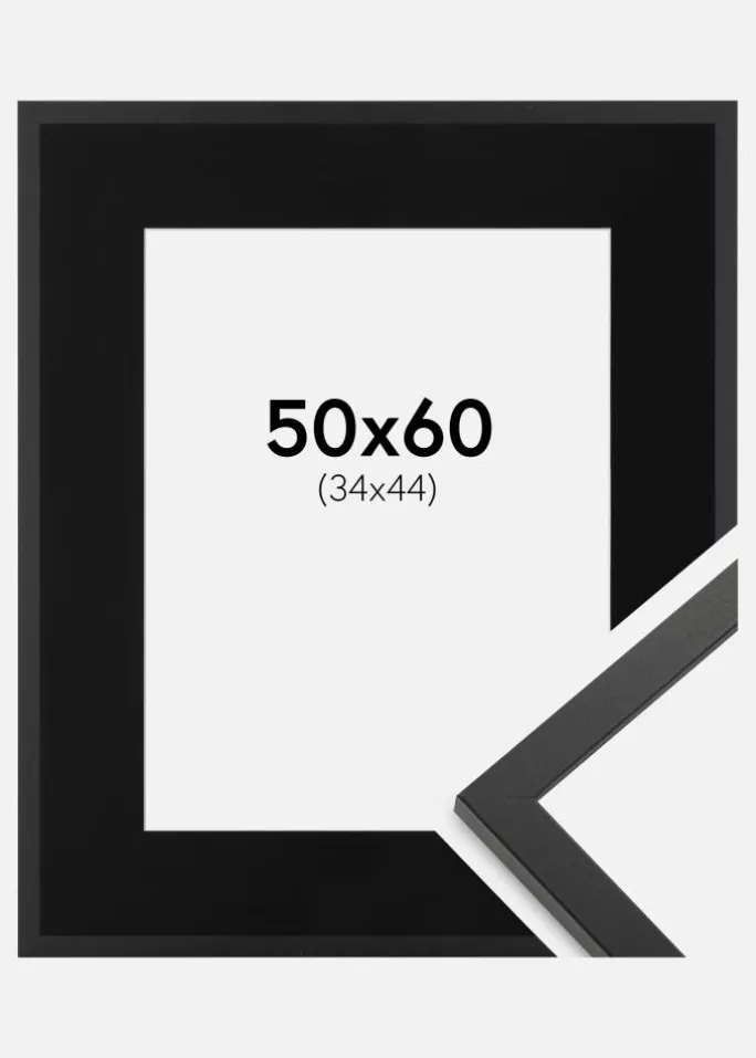 Ramme Trendy Sort 50x60 cm - Passepartout Sort 35x45 cm
