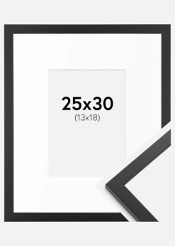 Ramme Trendy Sort 25x30 cm - Passepartout Hvid 14x19 cm