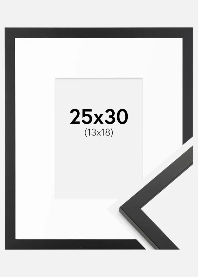 Ramme Trendy Sort 25x30 cm - Passepartout Hvid 14x19 cm