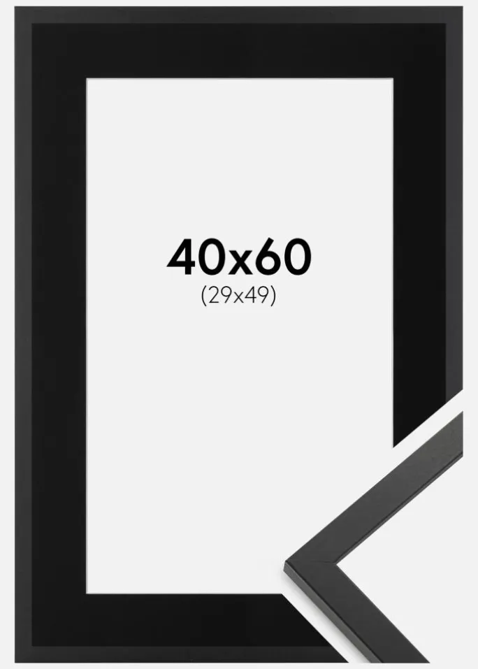 Ramme Trendy Sort 40x60 cm - Passepartout Sort 30x50 cm