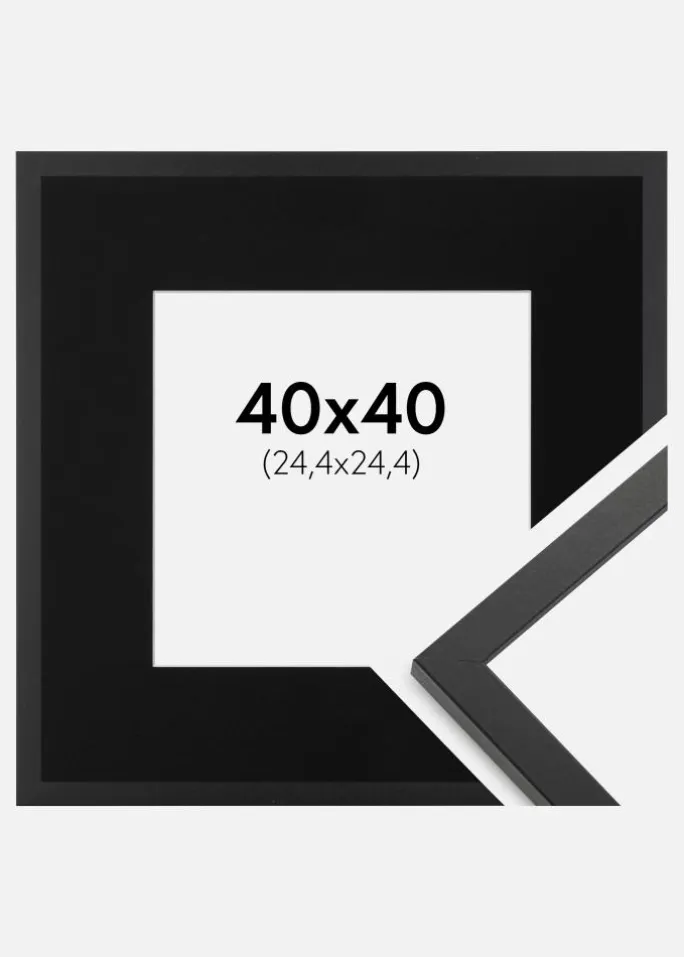 Ramme Trendy Sort 40x40 cm - Passepartout Sort 10x10 inches
