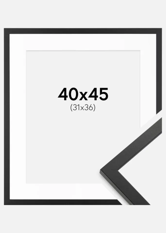 Ramme Trendy Sort 40x45 cm - Passepartout Hvid 32x37 cm