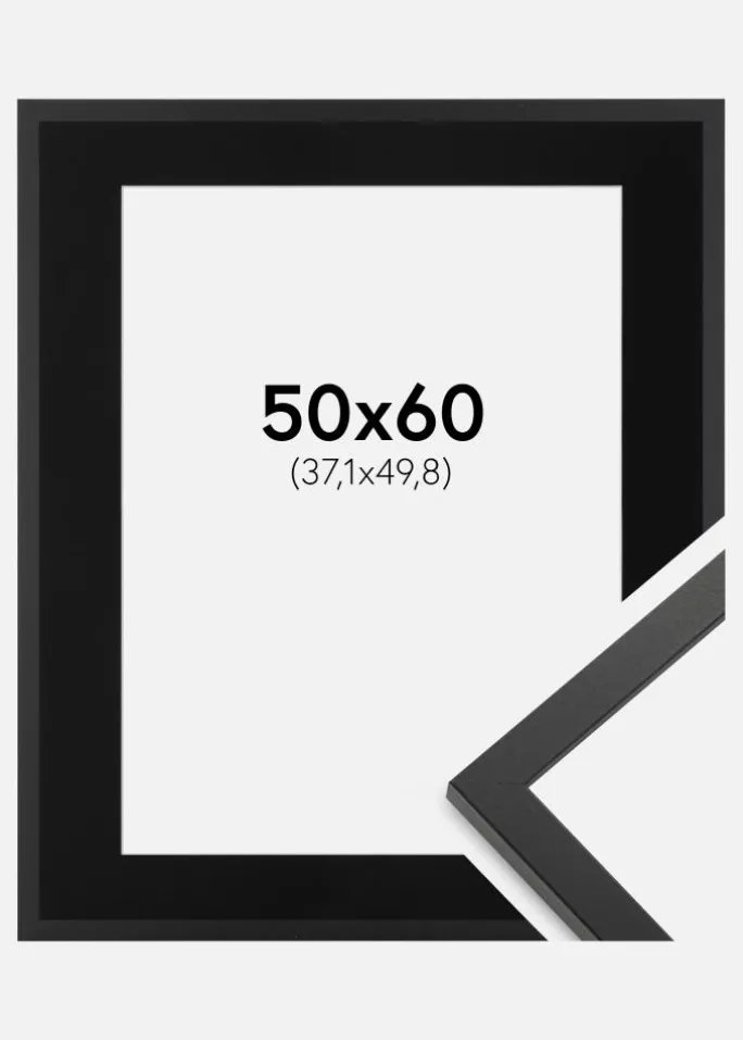 Ramme Trendy Sort 50x60 cm - Passepartout Sort 15x20 inches