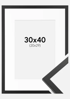 Ramme Trendy Sort 30x40 cm - Passepartout Hvid 21x30 cm