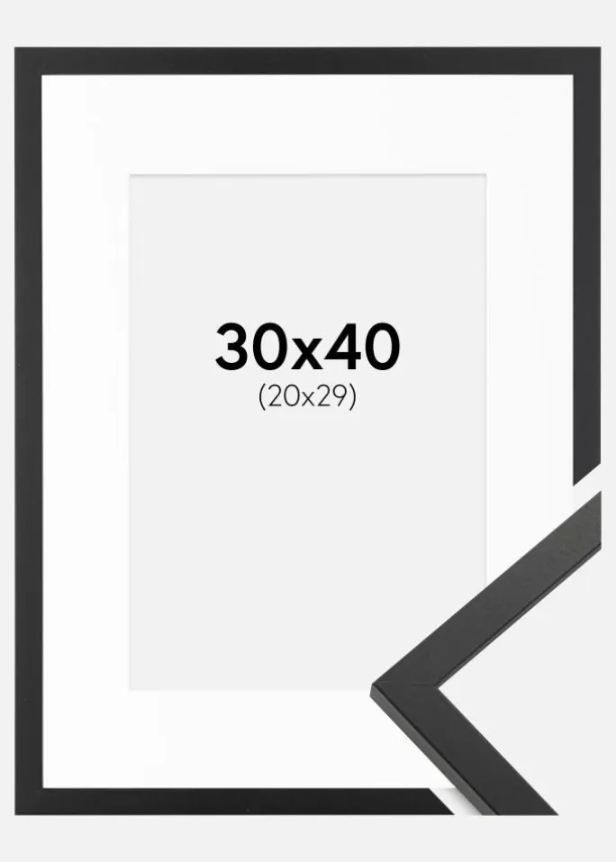 Ramme Trendy Sort 30x40 cm - Passepartout Hvid 21x30 cm