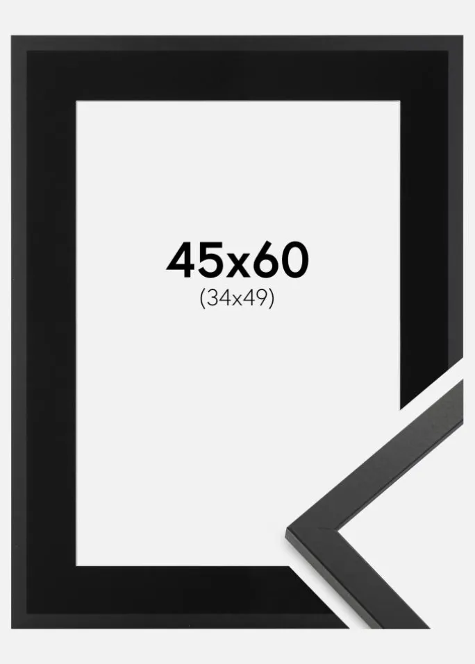 Ramme Trendy Sort 45x60 cm - Passepartout Sort 35x50 cm