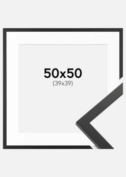 Ramme Trendy Sort 50x50 cm - Passepartout Hvid 40x40 cm