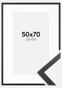 Ramme Trendy Sort 50x70 cm - Passepartout Hvid 33x56 cm
