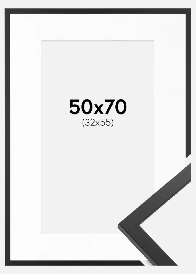 Ramme Trendy Sort 50x70 cm - Passepartout Hvid 33x56 cm