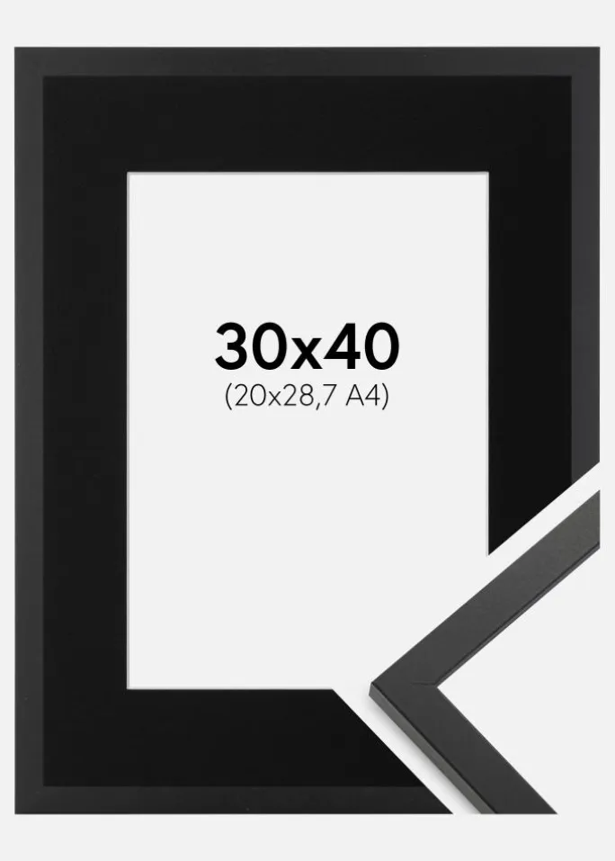 Ramme Trendy Sort 30x40 cm - Passepartout Sort 21x29,7 cm (A4)
