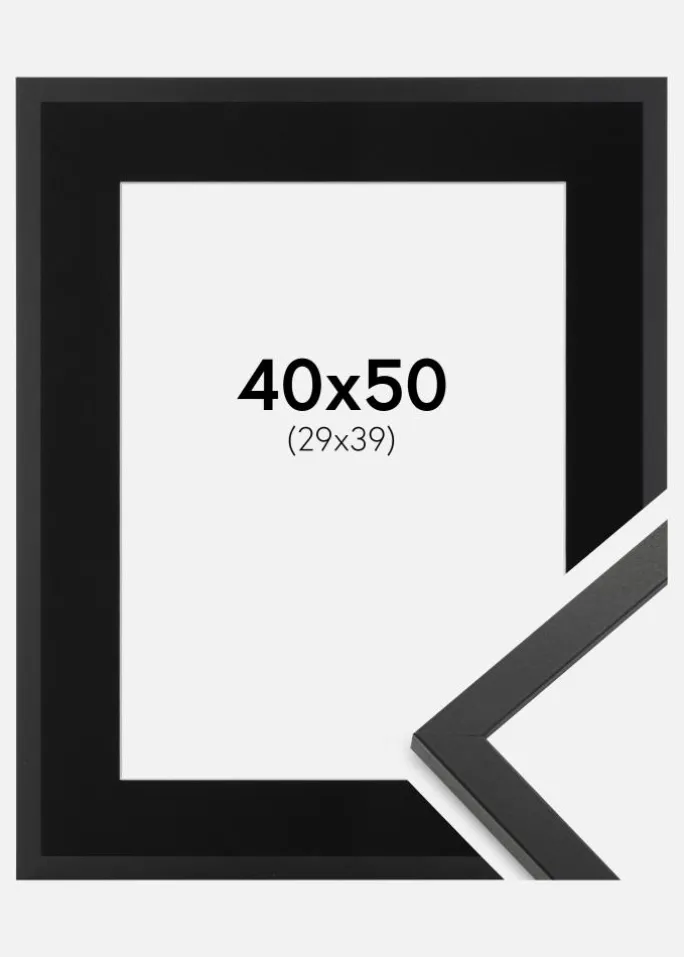 Ramme Trendy Sort 40x50 cm - Passepartout Sort 30x40 cm