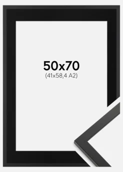 Ramme Trendy Sort 50x70 cm - Passepartout Sort 42x59,4 cm (A2)