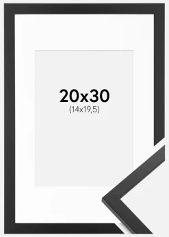 Ramme Trendy Sort 20x30 cm - Passepartout Hvid 15x21 cm (A5)