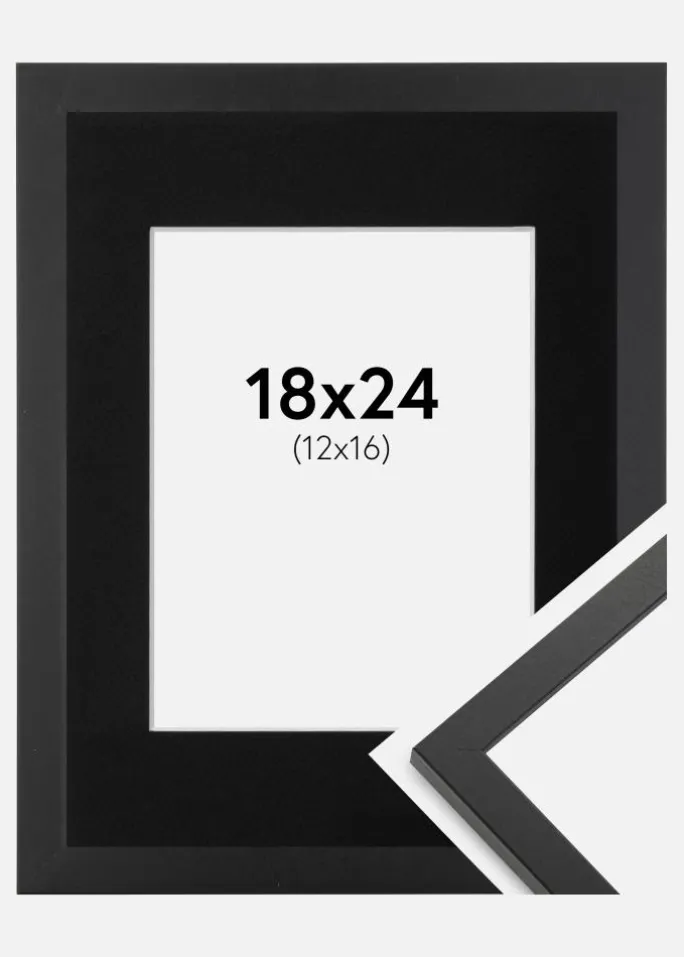 Ramme Trendy Sort 18x24 cm - Passepartout Sort 13x17 cm
