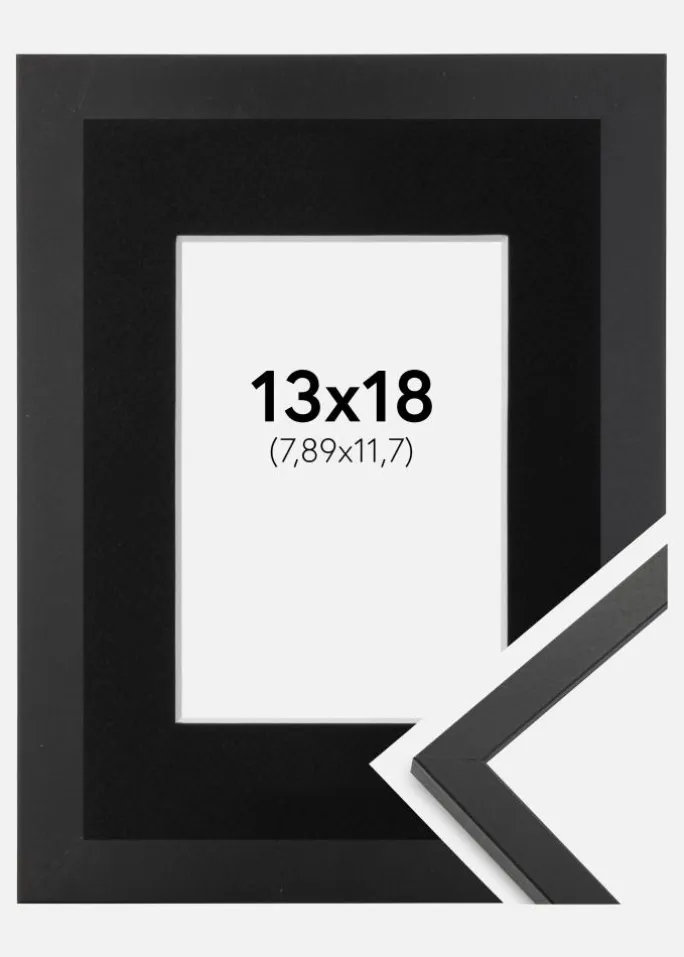 Ramme Trendy Sort 13x18 cm - Passepartout Sort 3,5x5 inches