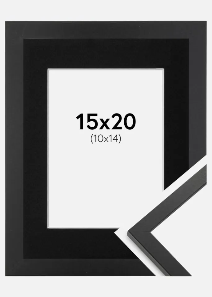 Ramme Trendy Sort 15x20 cm - Passepartout Sort 11x15 cm