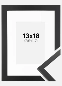 Ramme Trendy Sort 13x18 cm - Passepartout Hvid 3,5x5 inches