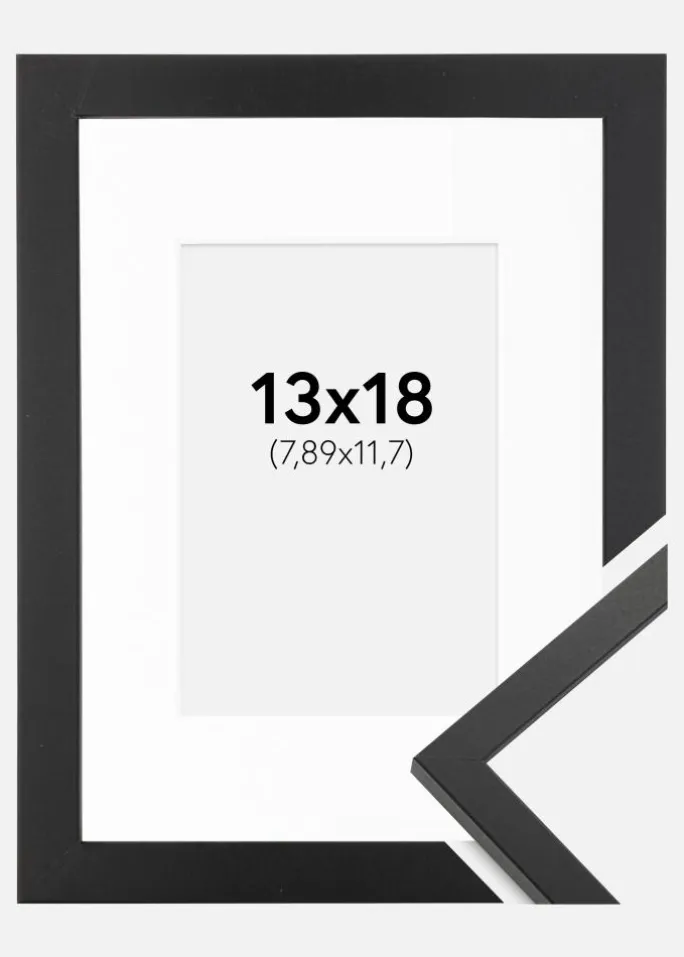 Ramme Trendy Sort 13x18 cm - Passepartout Hvid 3,5x5 inches