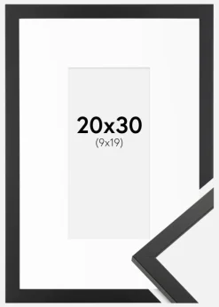 Ramme Trendy Sort 20x30 cm - Passepartout Hvid 10x20 cm