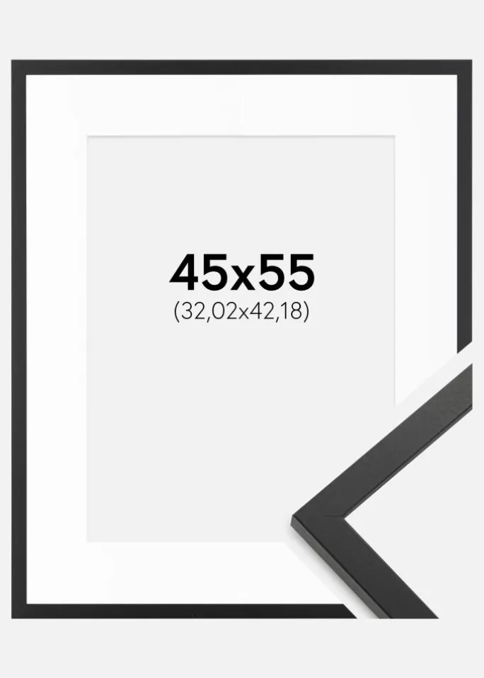Ramme Trendy Sort 45x55 cm - Passepartout Hvid 13x17 inches