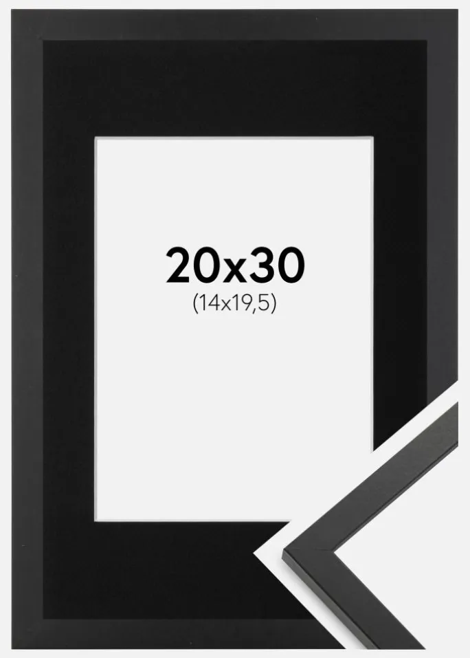 Ramme Trendy Sort 20x30 cm - Passepartout Sort 15x21 cm (A5)