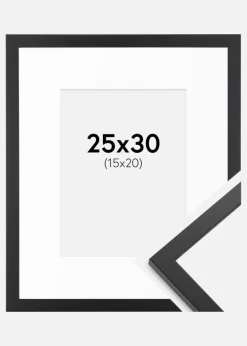 Ramme Trendy Sort 25x30 cm - Passepartout Hvid 16x21 cm