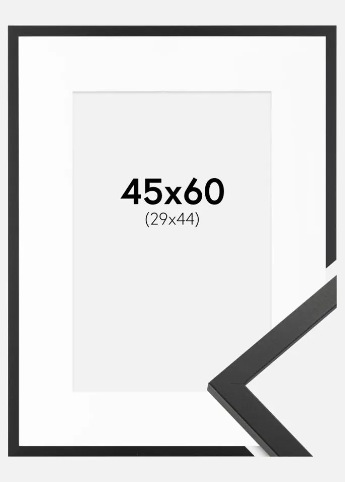 Ramme Trendy Sort 45x60 cm - Passepartout Hvid 30x45 cm