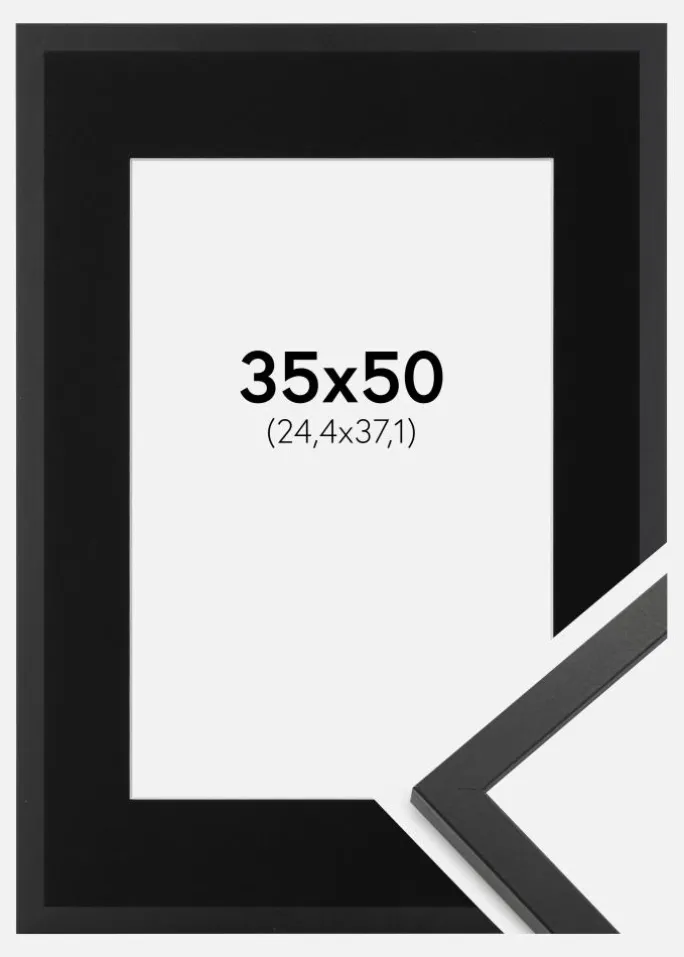 Ramme Trendy Sort 35x50 cm - Passepartout Sort 10x15 inches
