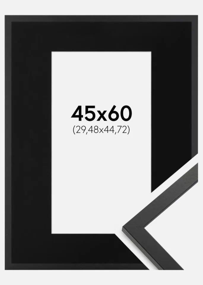 Ramme Trendy Sort 45x60 cm - Passepartout Sort 12x18 inches