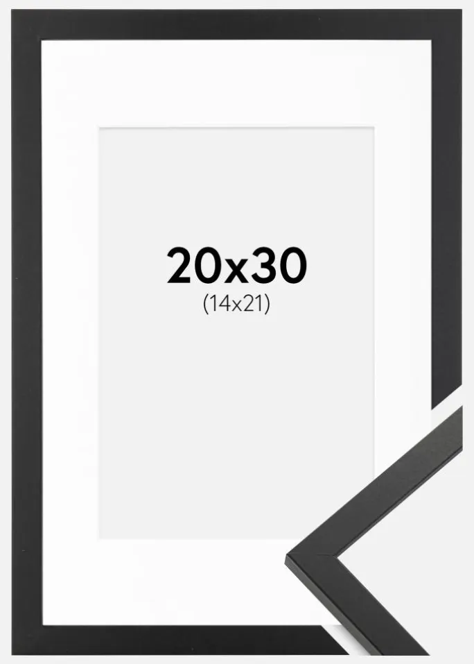 Ramme Trendy Sort 20x30 cm - Passepartout Hvid 15x22 cm