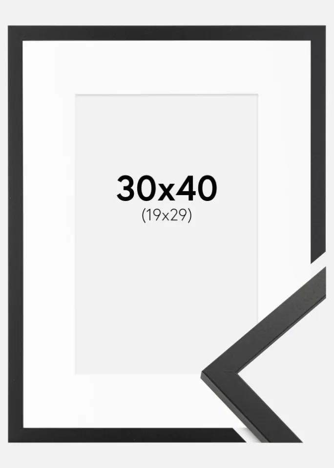 Ramme Trendy Sort 30x40 cm - Passepartout Hvid 20x30 cm