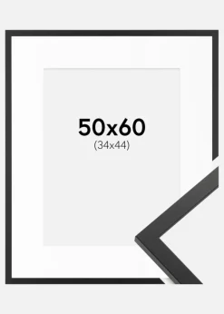 Ramme Trendy Sort 50x60 cm - Passepartout Hvid 35x45 cm