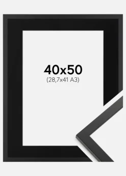 Ramme Trendy Sort 40x50 cm - Passepartout Sort 29,7x42 cm (A3)