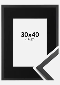 Ramme Trendy Sort 30x40 cm - Passepartout Sort 20x28 cm