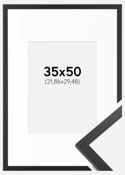 Ramme Trendy Sort 35x50 cm - Passepartout Hvid 9x12 inches